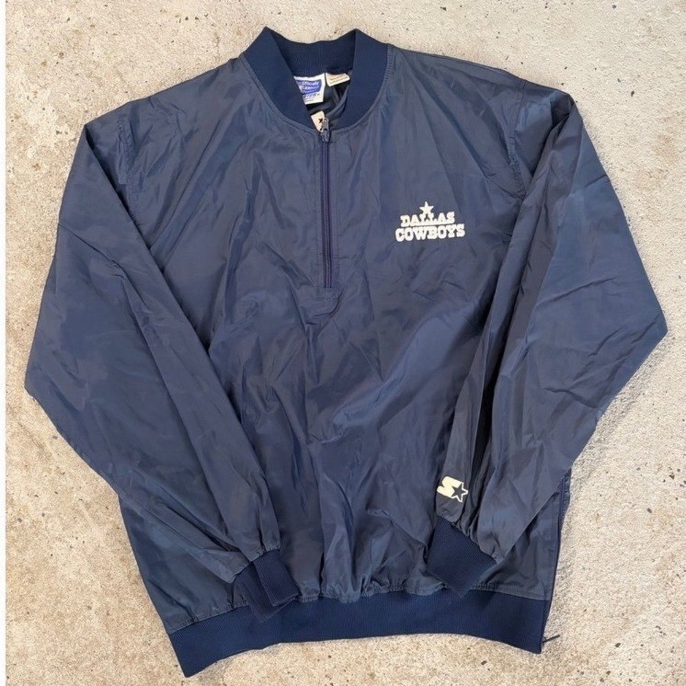 Vintage Starter NFL Dallas Cowboys Navy Blue Quarter Zip Windbreaker‎ Jacket L